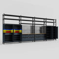 M2222 Modular Work Bench with Shelves - H3100mm x W7500mm | MDF WBT | Dark Grey