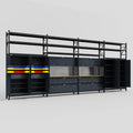 M2222 Modular Work Bench with Shelves - H3100mm x W7500mm | MDF WBT | Dark Grey