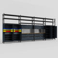 M2222 Modular Work Bench with Shelves - H3100mm x W7500mm | MDF WBT | Dark Grey