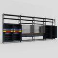 M2222 Modular Work Bench with Shelves - H3100mm x W7500mm | MDF WBT | Dark Grey