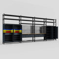 M2222 Modular Work Bench with Shelves - H3100mm x W7500mm | MDF WBT | Dark Grey