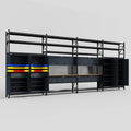 M2222 Modular Work Bench with Shelves - H3100mm x W7500mm | MDF WBT | Dark Grey