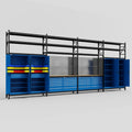 M2222 Modular Work Bench with Shelves - H3100mm x W7500mm | MDF WBT | Blue