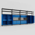 M2222 Modular Work Bench with Shelves - H3100mm x W7500mm | MDF WBT | Blue
