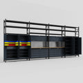 M2222 Modular Work Bench with Shelves - H3100mm x W7500mm | MDF WBT | Dark Grey