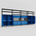 M2222 Modular Work Bench with Shelves - H3100mm x W7500mm | MDF WBT | Blue