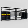 M2222 Modular Work Bench with Shelves - H3100mm x W7500mm | MDF WBT | Dark Grey