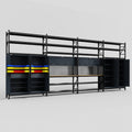 M2222 Modular Work Bench with Shelves - H3100mm x W7500mm | MDF WBT | Dark Grey