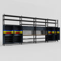 M2222 Modular Work Bench with Shelves - H3100mm x W7500mm | MDF WBT | Dark Grey
