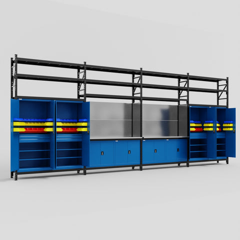 M2222 Modular Work Bench with Shelves - H3100mm x W7500mm