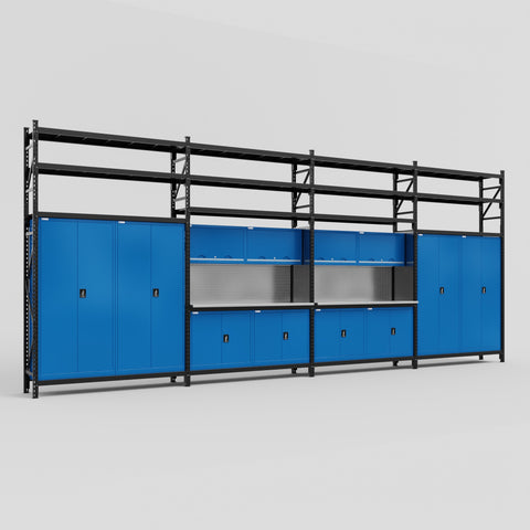 M2222 Modular Work Bench with Shelves - H3100mm x W7500mm