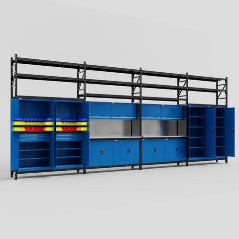 M2222 Modular Work Bench with Shelves - H3100mm x W7500mm