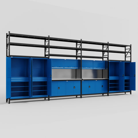 M2222 Modular Work Bench with Shelves - H3100mm x W7500mm