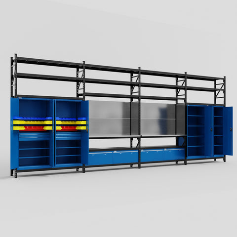 M2222 Modular Work Bench with Shelves - H3100mm x W7500mm