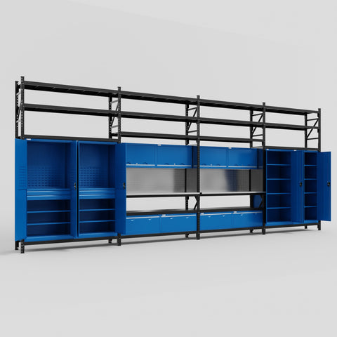 M2222 Modular Work Bench with Shelves - H3100mm x W7500mm