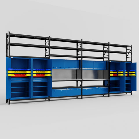 M2222 Modular Work Bench with Shelves - H3100mm x W7500mm