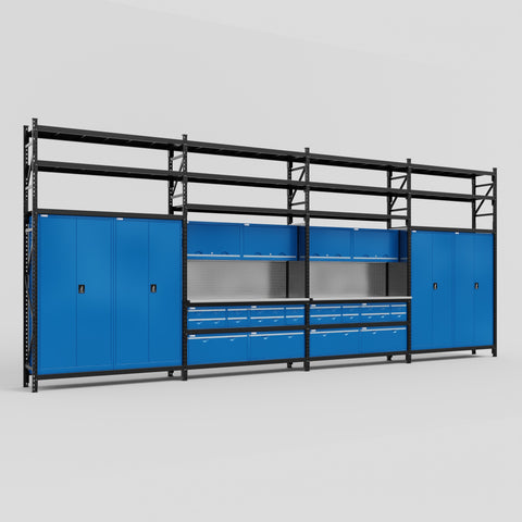 M2222 Modular Work Bench with Shelves - H3100mm x W7500mm