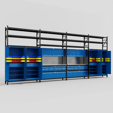 M2222 Modular Work Bench with Shelves - H3100mm x W7500mm