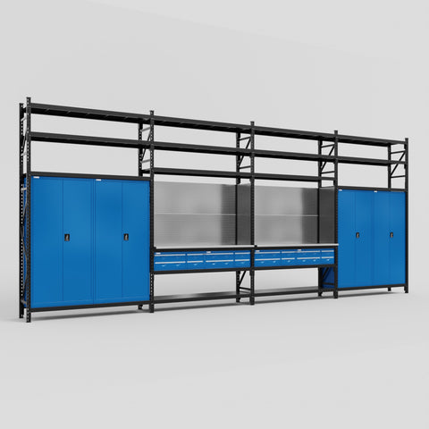 M2222 Modular Work Bench with Shelves - H3100mm x W7500mm