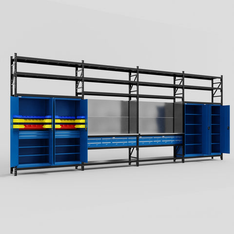 M2222 Modular Work Bench with Shelves - H3100mm x W7500mm