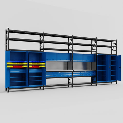 M2222 Modular Work Bench with Shelves - H3100mm x W7500mm