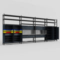 M2222 Modular Work Bench with Shelves - H3100mm x W7500mm | Stainless WBT | Dark Grey