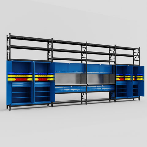 M2222 Modular Work Bench with Shelves - H3100mm x W7500mm