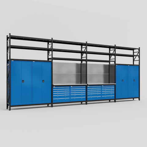 M2222 Modular Work Bench with Shelves - H3100mm x W7500mm