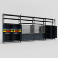 M2222 Modular Work Bench with Shelves - H3100mm x W7500mm | Stainless WBT | Dark Grey