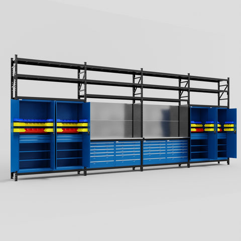 M2222 Modular Work Bench with Shelves - H3100mm x W7500mm
