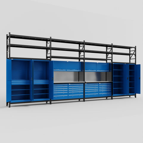M2222 Modular Work Bench with Shelves - H3100mm x W7500mm