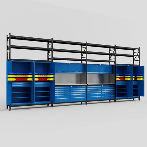 M2222 Modular Work Bench with Shelves - H3100mm x W7500mm