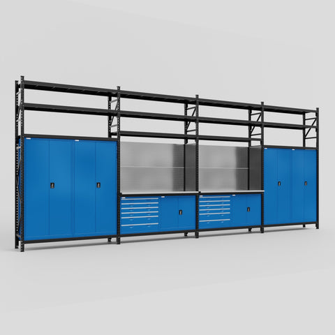 M2222-3S Modular Work Bench with Shelves - H3100mm x W7500mm