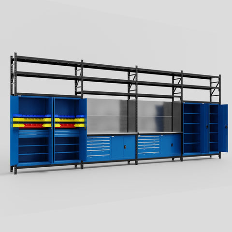 M2222-3S Modular Work Bench with Shelves - H3100mm x W7500mm
