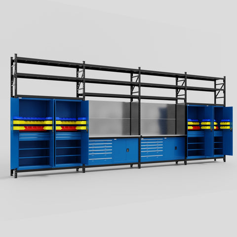 M2222-3S Modular Work Bench with Shelves - H3100mm x W7500mm