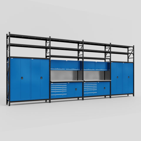 M2222-3S Modular Work Bench with Shelves - H3100mm x W7500mm