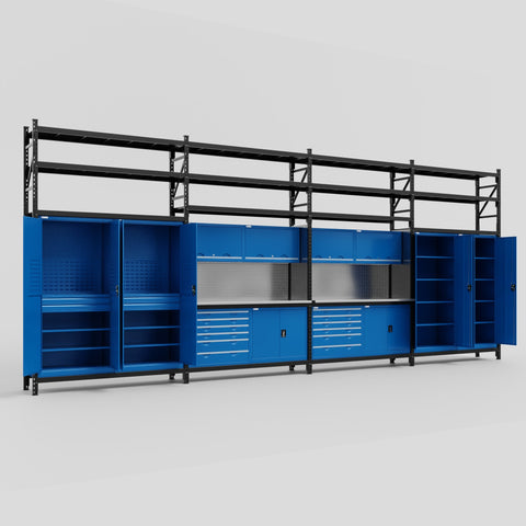 M2222-3S Modular Work Bench with Shelves - H3100mm x W7500mm