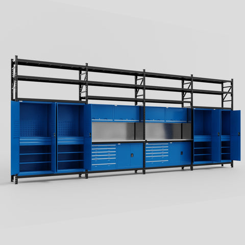 M2222-3S Modular Work Bench with Shelves - H3100mm x W7500mm