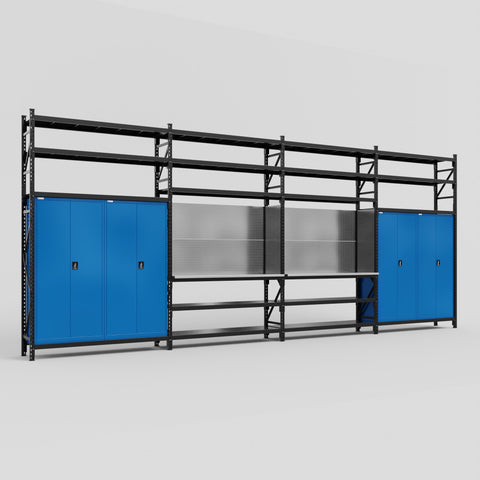 M2222 Modular Work Bench with Shelves - H3100mm x W7500mm
