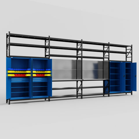 M2222 Modular Work Bench with Shelves - H3100mm x W7500mm