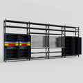 M2222 Modular Work Bench with Shelves - H3100mm x W7500mm | Stainless WBT | Dark Grey
