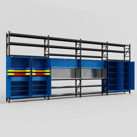 M2222 Modular Work Bench with Shelves - H3100mm x W7500mm