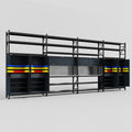 M2222 Modular Work Bench with Shelves - H3100mm x W7500mm | Stainless WBT | Dark Grey