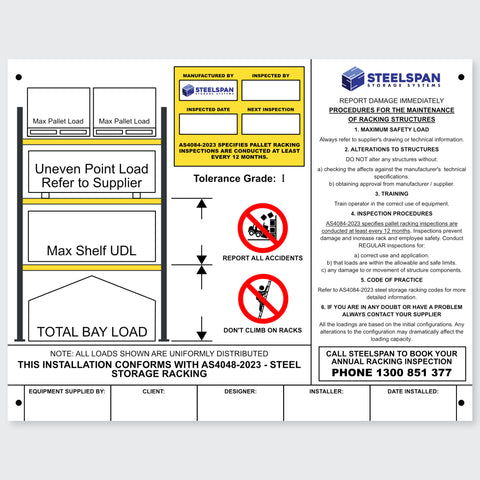 Pallet Racking Working Load Limit Sign