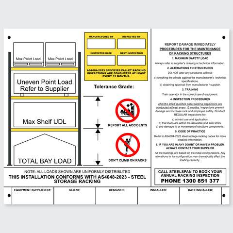 Pallet Racking Working Load Limit Sign