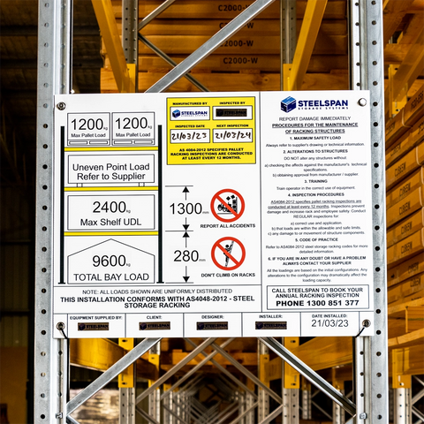 Pallet Racking Working Load Limit Sign – Steelspan Storage Systems