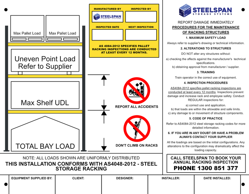 Pallet Racking Working Load Limit Sign